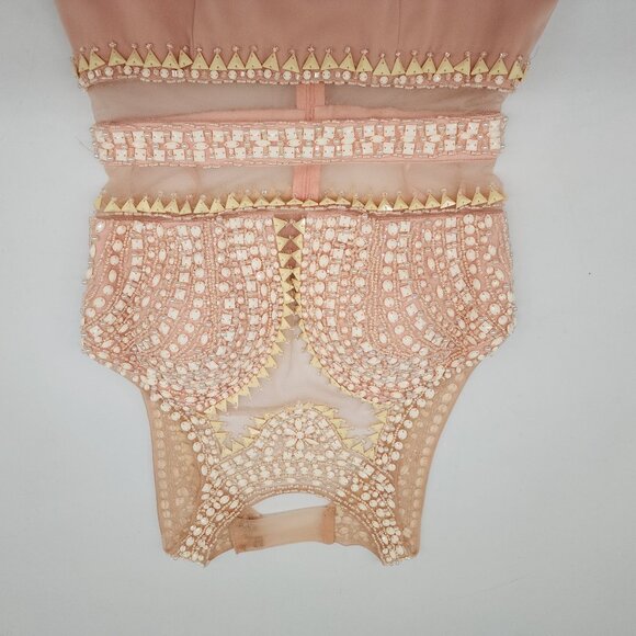 Cinderella Divine Beaded Peach Maxi Dress Size 4 Sheath Jewel Sleeveless Graduat - Picture 11 of 16